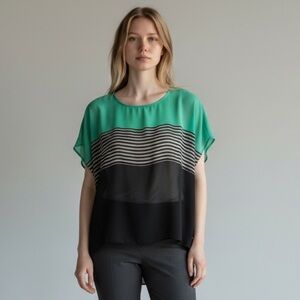 Blu Pepper Green and Black Striped Top 3XL Plus size